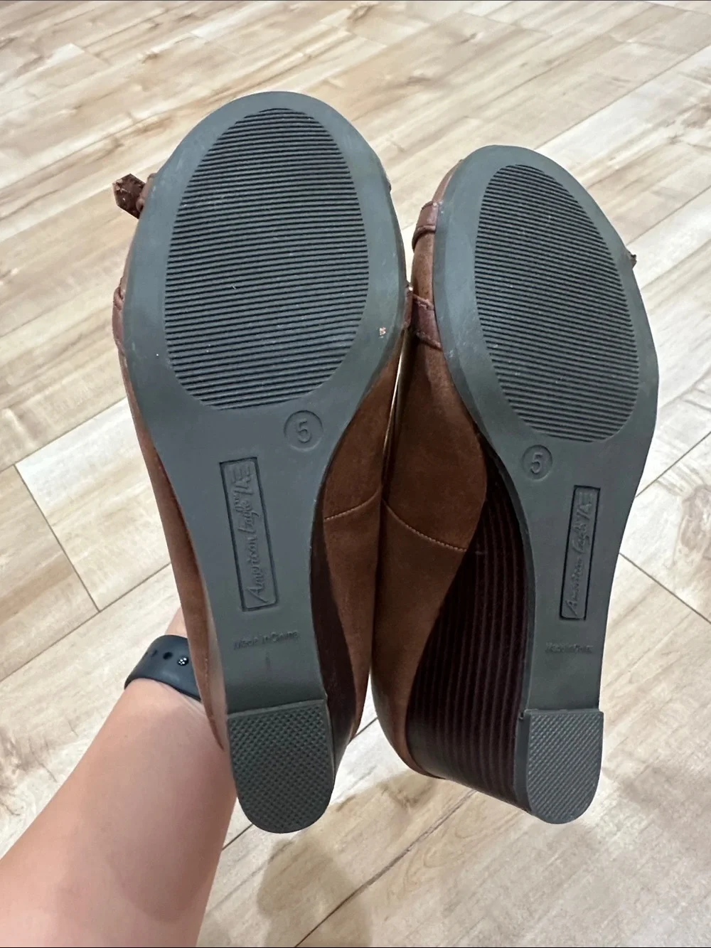 American Eagle Outfitters Brown Buckle Rounded-Toe Flats